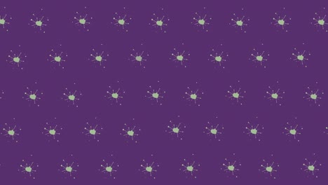 animación de iconos de microscopio y vasos sobre células de virus sobre un fondo púrpura.