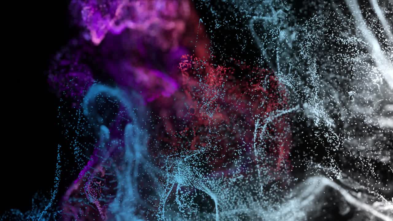 Animation of multicolored dots forming dynamic waves against black background