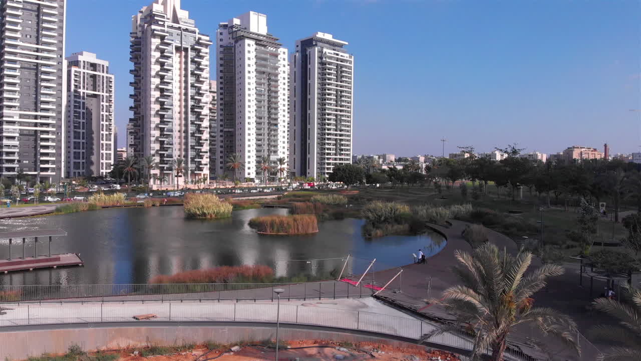 Lake And Modern Buildings aerial View