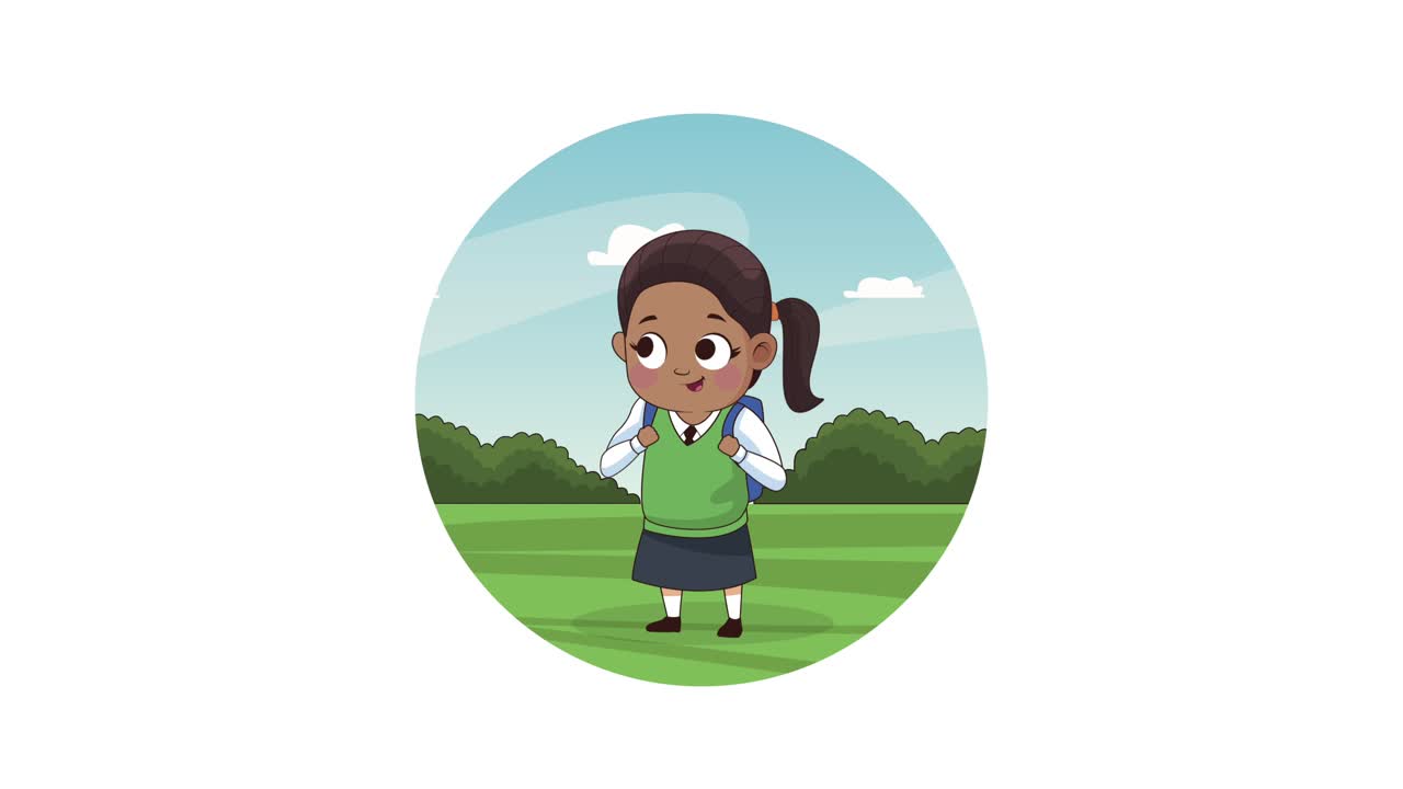 afro estudiante chica en el campamento personaje