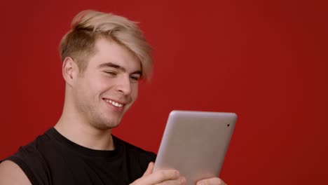 man using tablet