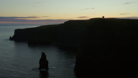 dramatic sunset silhouette of cliffs of moher, ireland