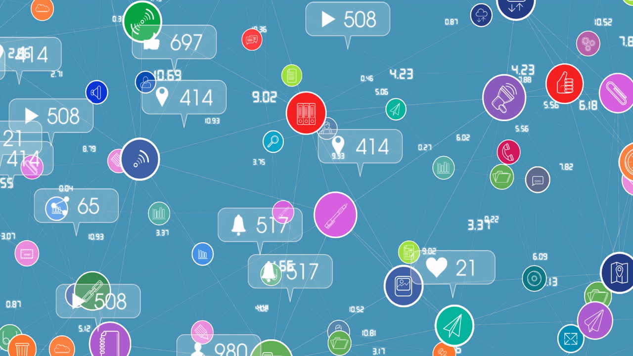 animación de los iconos de los medios en fondo azul