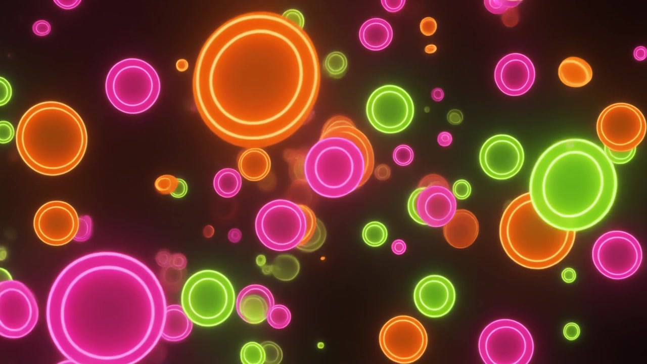 Sfondo animato astratto con cerchi al neon luminosi fluttuanti