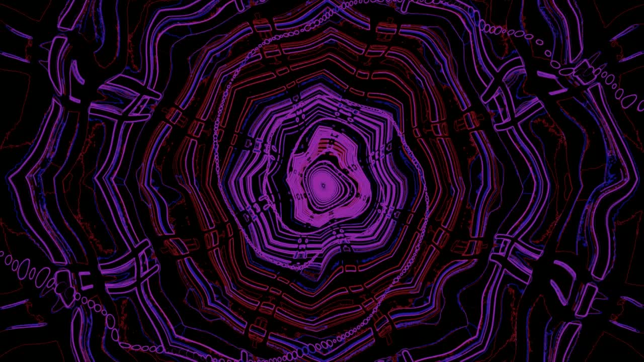 A vibrant tunnel animation loops seamlessly, featuring intricate patterns and colors. The captivating design creates an immersive background for screensavers, enhancing any viewing environment