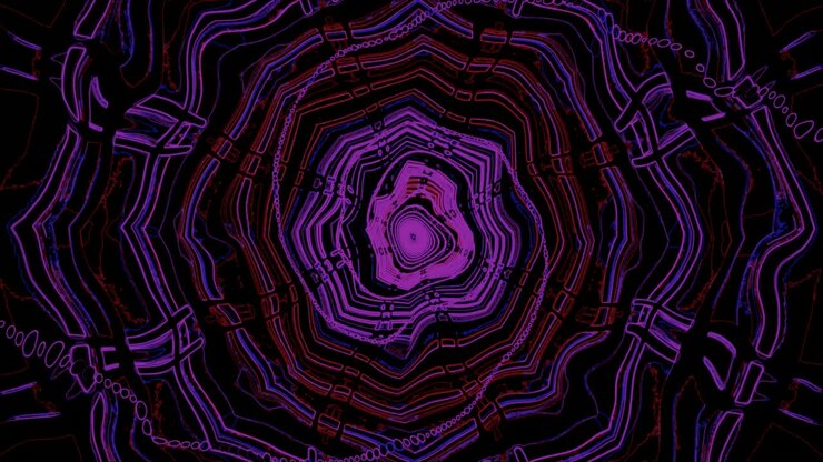 Uma animação vibrante de túnel faz um loop contínuo, apresentando padrões e cores complexos. O design cativante cria um plano de fundo imersivo para protetores de tela, aprimorando qualquer ambiente de visualização.