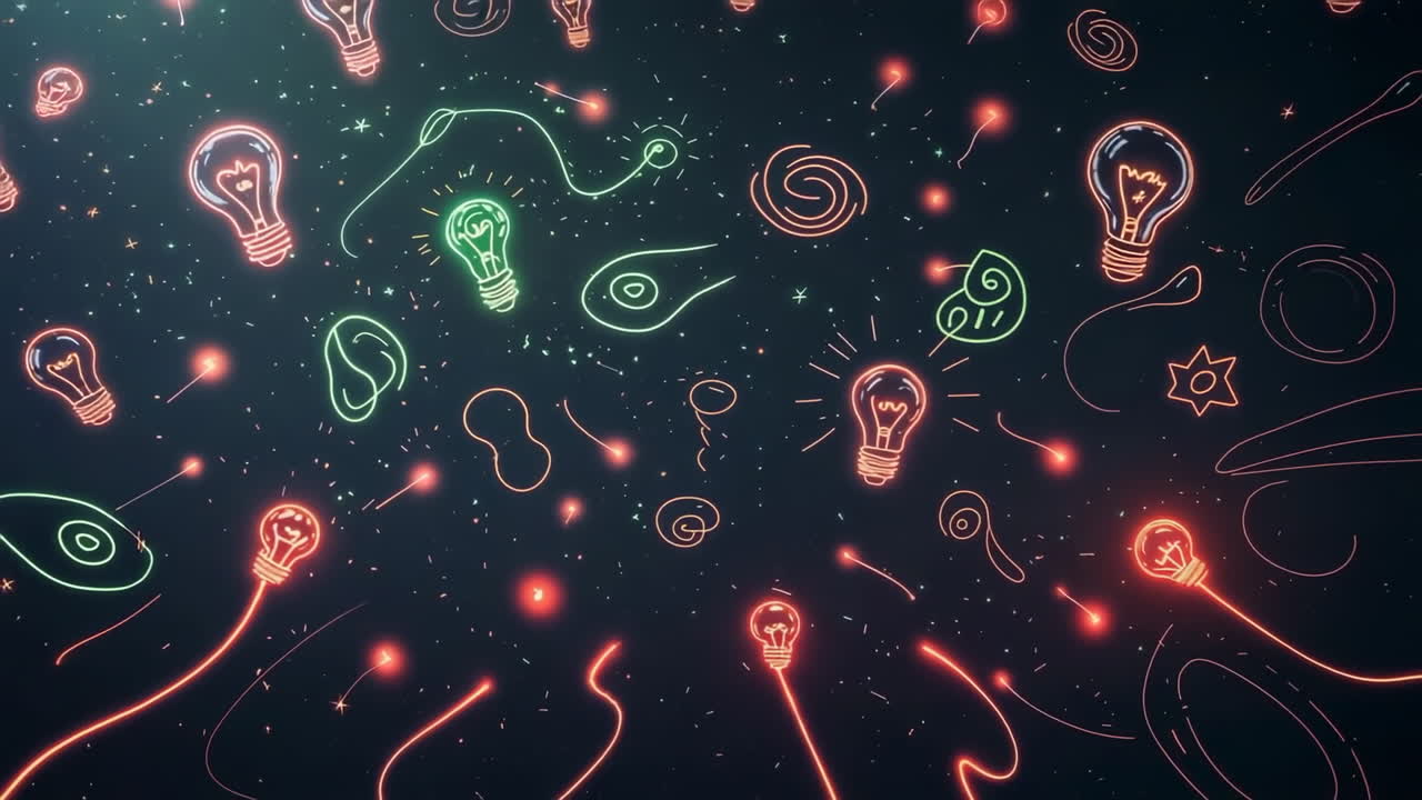 Abstract Glowing Light Bulb Pattern with Neon Lines