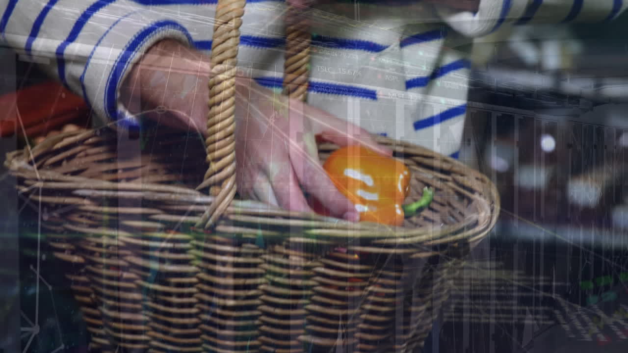 카우카스인 남성 쇼핑에 대한 데이터 처리의 애니메이션