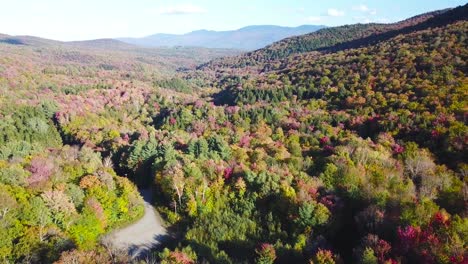 aerial over vast forests of fall foliage and color in vermont or new england 1