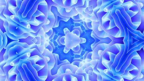 animación en bucle liso de 3d abstracto forma mate suave como flor o mandala, estructura simétrica de material de terciopelo púrpura azul intercalado con pañuelos, cambia de forma suavemente cíclica. gradiente