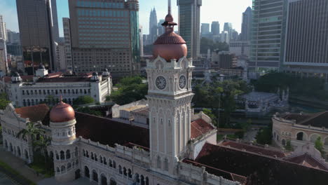aerial view approaching the sultan abdul samad building, in sunny kuala lumpur