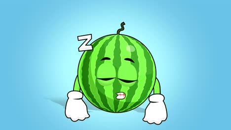 cartoon watermelon face animation sleep with alpha matte