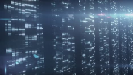 animation of data processing and digital information flowing through network of computer server