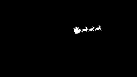 Digital-animation-of-black-silhouette-of-santa-claus-in-sleigh-being-pulled-by-reindeers