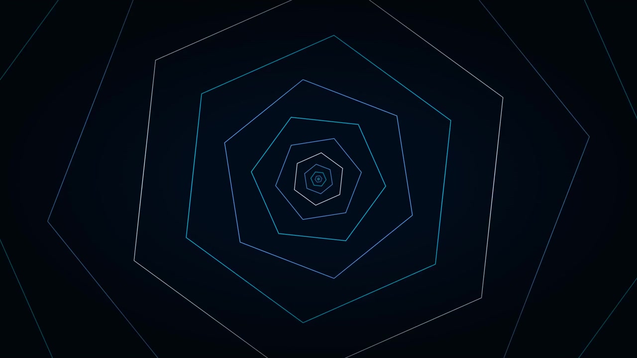 Abstract Tunnel of Glowing Blue Hexagons