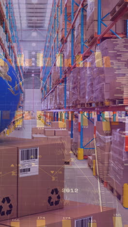 animación del procesamiento de estadísticas sobre globos y cajas de cartón en el almacén