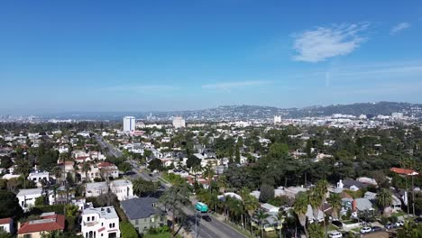 aerial drone pull back over la neighborhood larchmont