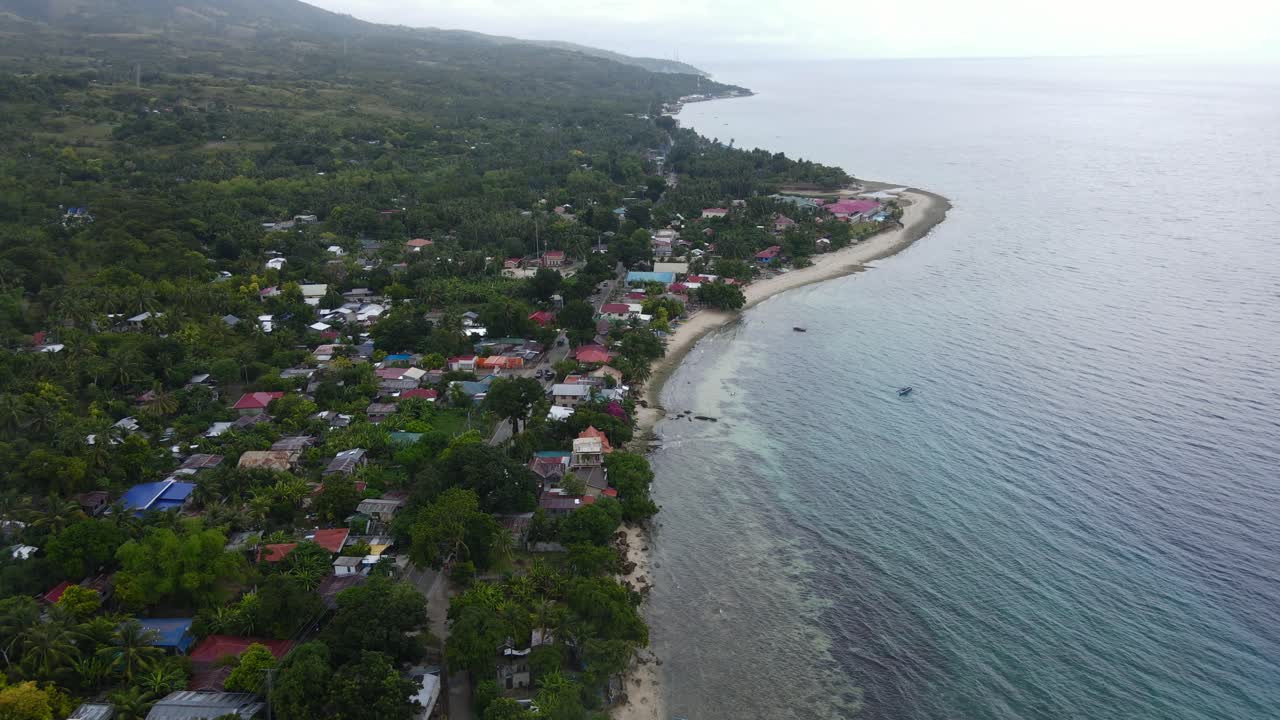 oslob en la isla de cebu, filipinas mostrando la aldea costera y las aguas claras durante el día, vista aérea
