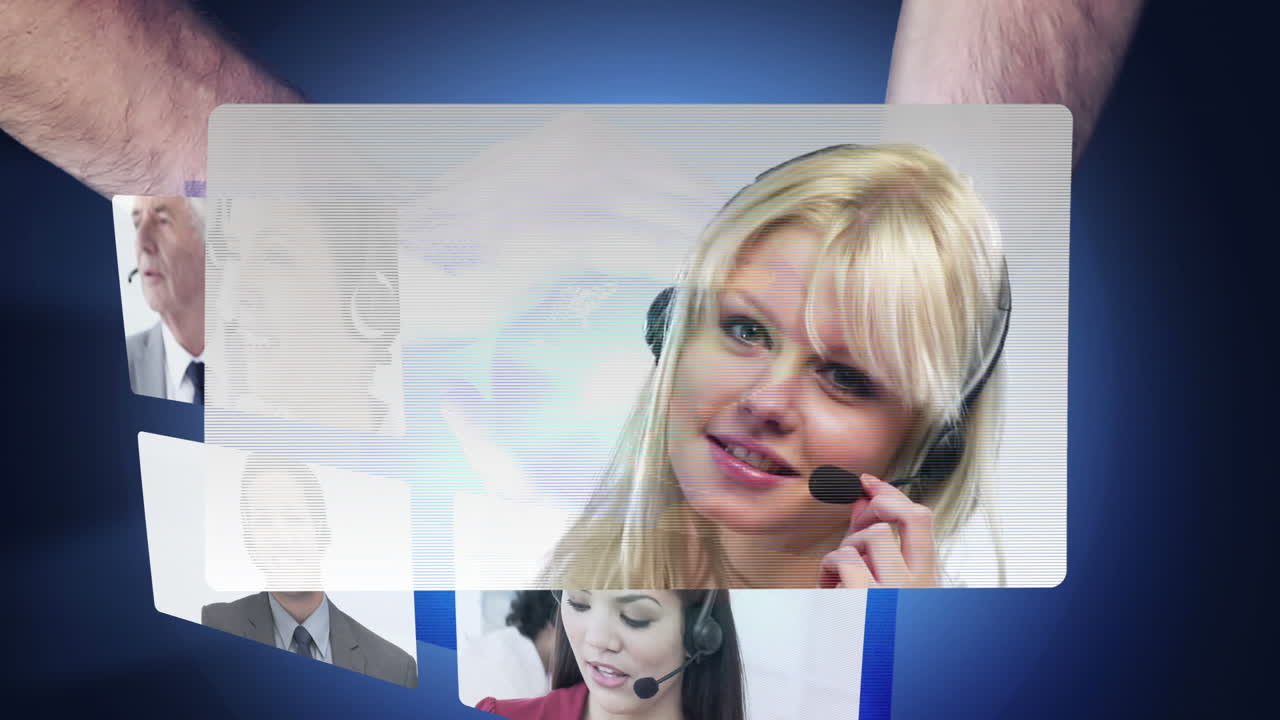 монтаж работников колл-центра на экранах