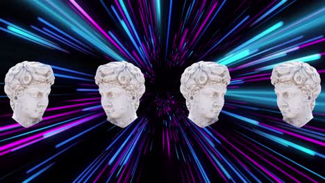 Animation-of-antique-sculpture-heads-over-light-trails