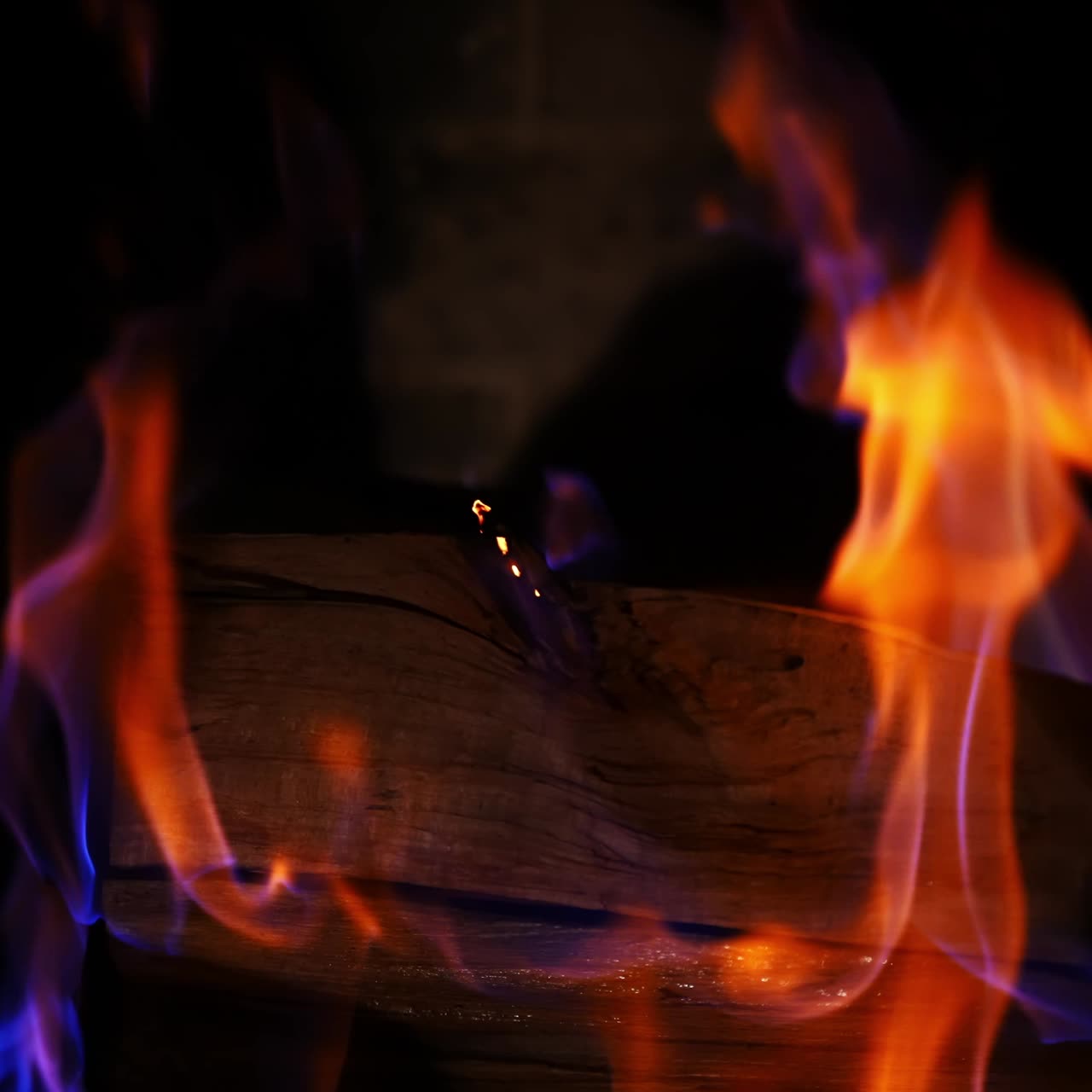 Fire flames in fireplace