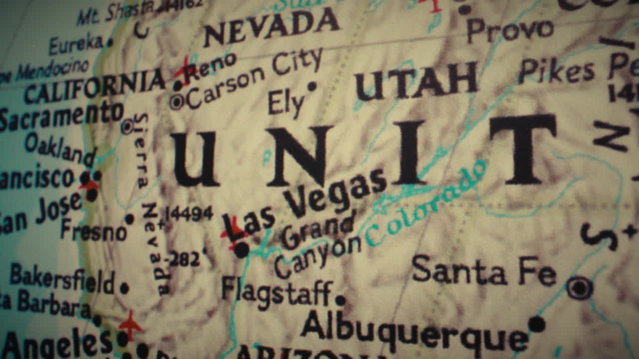 Close-up of a map showing parts of the Western United States