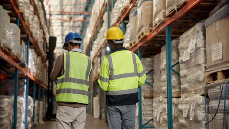 trabajadores del almacén inspeccionando el inventario