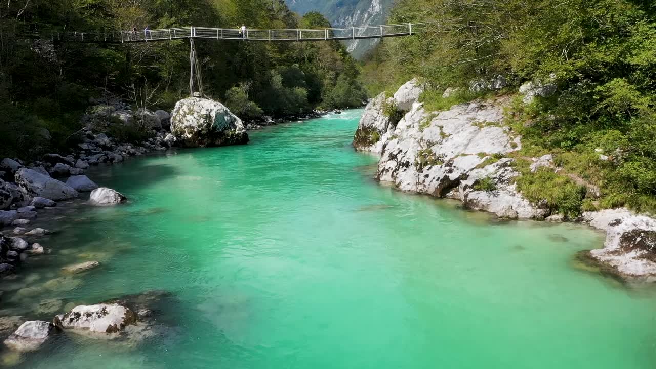 Emerald green river in a canyon surrounded by forest