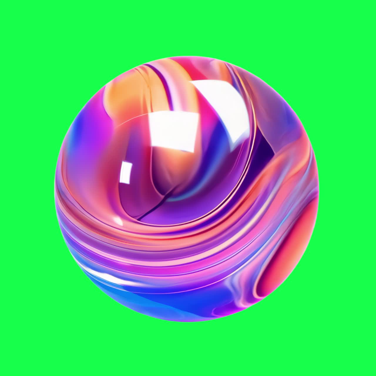 Vibrant swirling colorful sphere animation, transparent 4K video, green screen