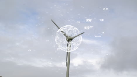 animation of globe and numbers processing over wind turbine