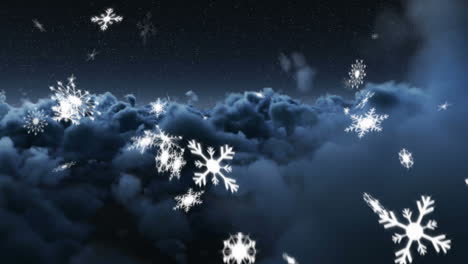 animación de nieve cayendo sobre el cielo nublado