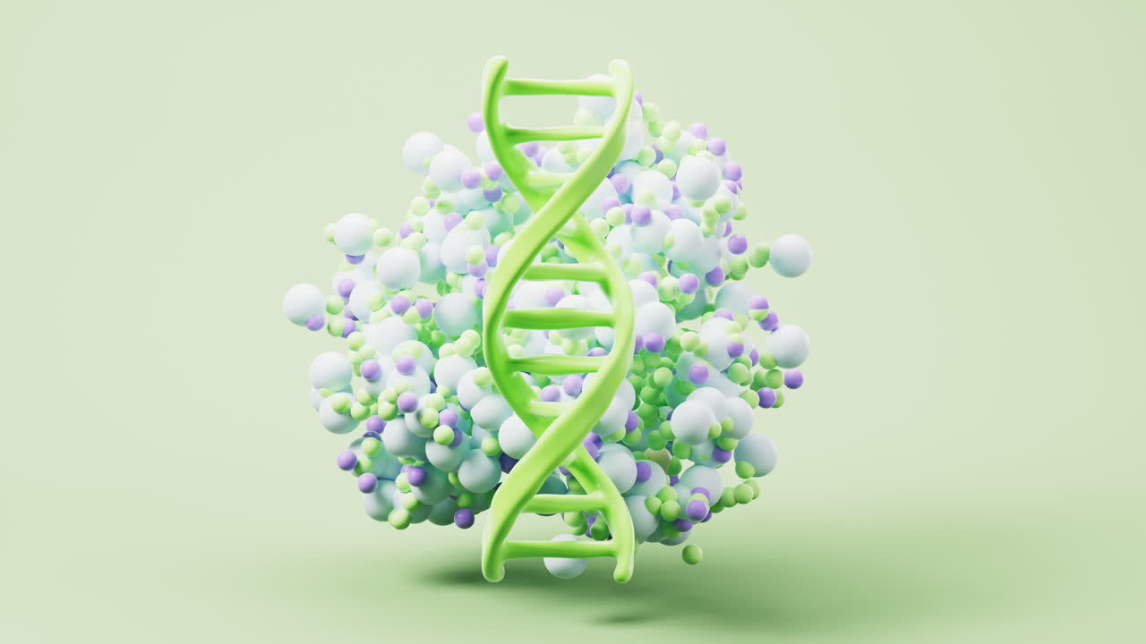 Biological DNA and organic protein structure, 3d rendering.