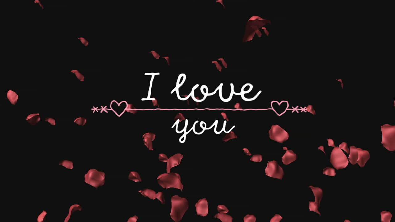 장미 잎자루와 함께 검은 바탕에  ⁇  글자로 "i love you"의 애니메이션