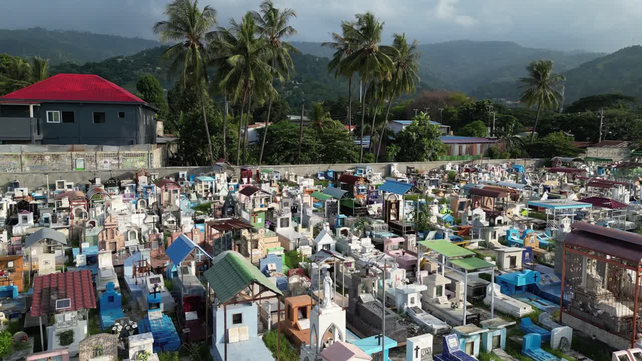 Aerial View of a Colorful and Dense Cemetery in the Philippines