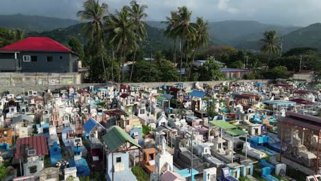 aerial view of a colorful and dense cemetery in the philippines