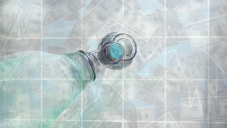 데이터 처리 및 산소 마스크 코로나바이러스 코로나바이러스 코로나바이러스와 함께 떠다니는 미국 달러 지폐의 애니메이션