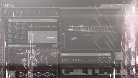 animación de la interfaz con el procesamiento de datos médicos contra un punto de luz sobre un fondo gris.