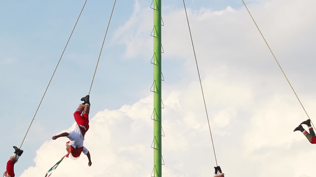 파판틀라 플라이어 는 금속 기둥 을 둘러싸고 줄 을 고 발목 에 여 있다