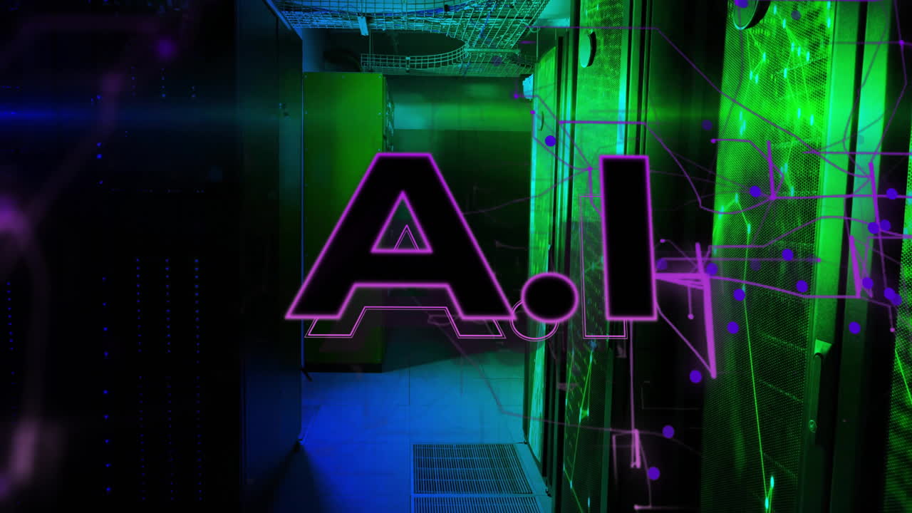 Animation of ai text and digital data processing over computer servers