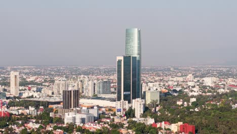 static aerial shot of mitikah tower located in coyoacan, cdmx
