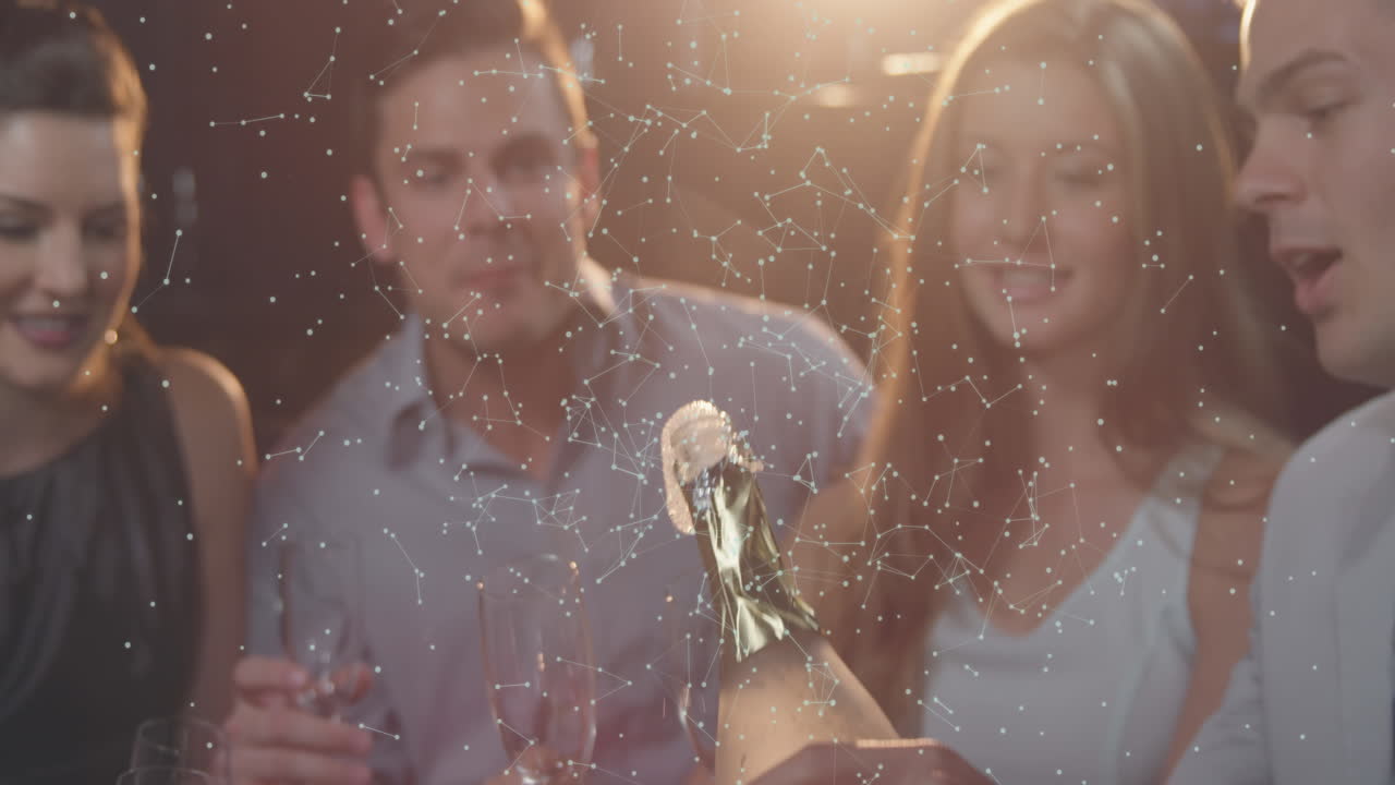바에서 친구들을 위해 페인을 는 백인 남성에 대한 연결 네트워크의 애니메이션