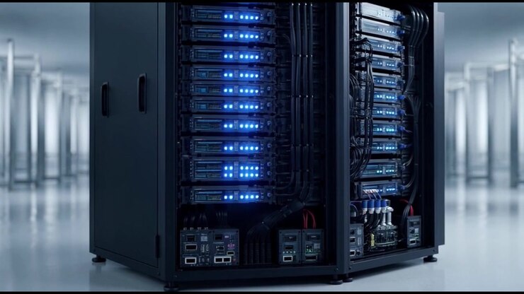 Modern Server Rack in a Data Center