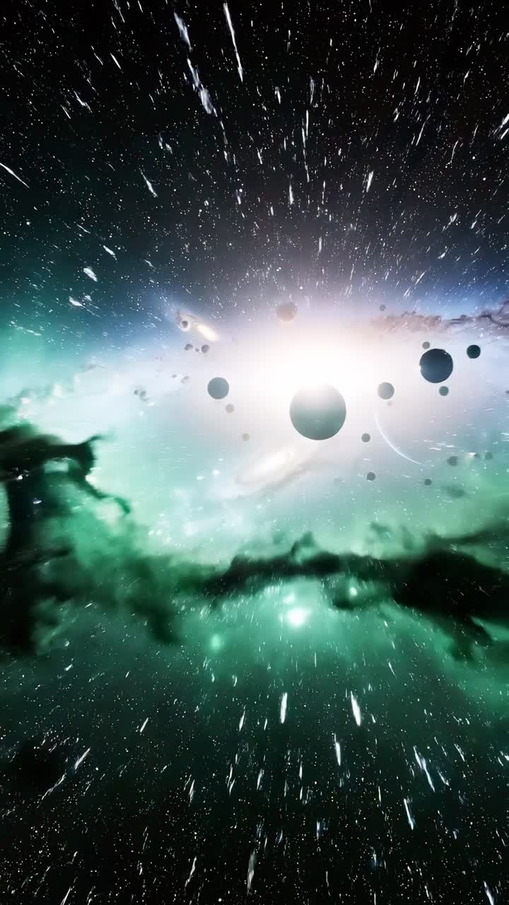 A cosmic video scene with a wide-angle view of a vibrant nebula and stars in deep space