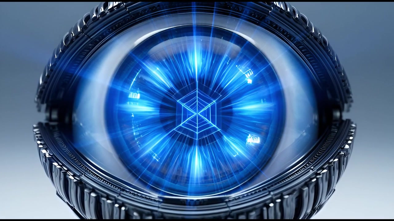 Futuristisch Robotisch Oog met Gloeiende Blauwe Iris en Datanetwerk