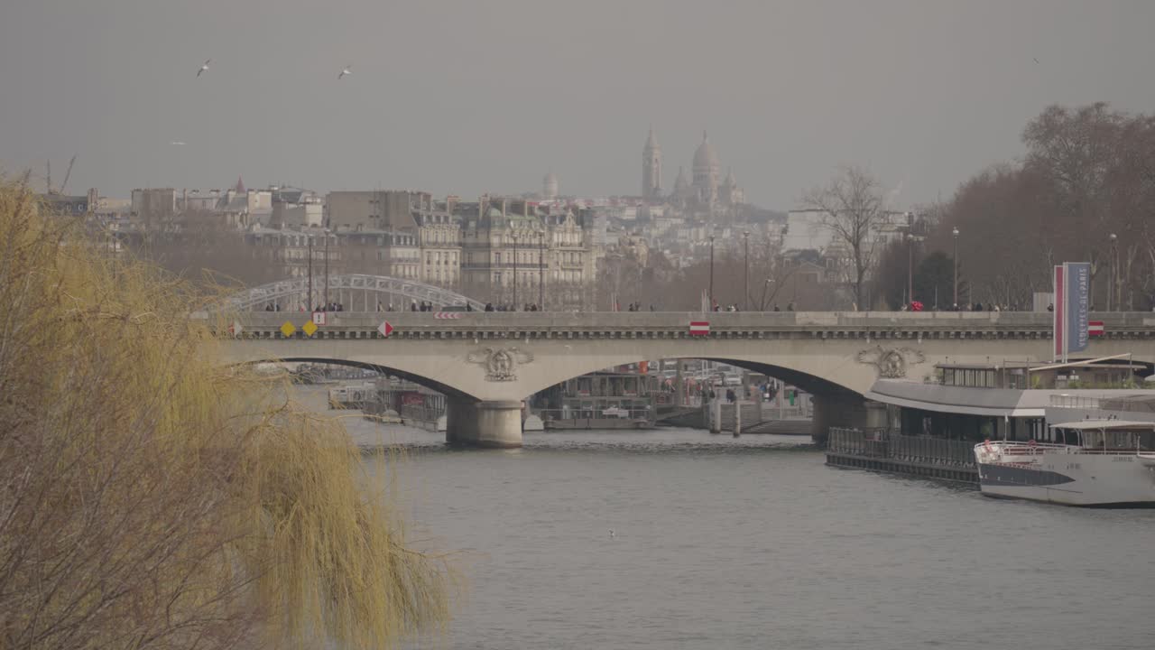 Paris cityscape with bridge over the Seine River