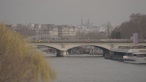 paris cityscape with bridge over the seine river