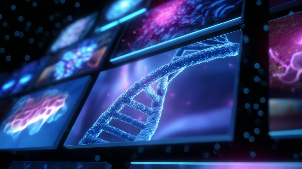 A mesmerizing visual journey through the world of molecular biology, showcasing intricate DNA structures against a backdrop of vibrant, dynamic genetic imagery that highlights the complexity of life's building blocks