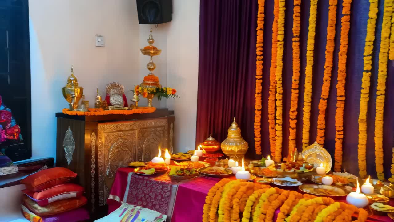 celebración religiosa india con decoraciones florales