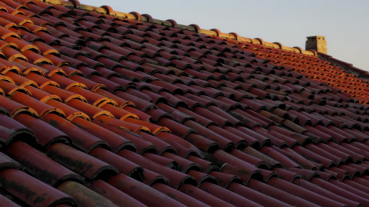 Close-up view of a terracotta tile roof