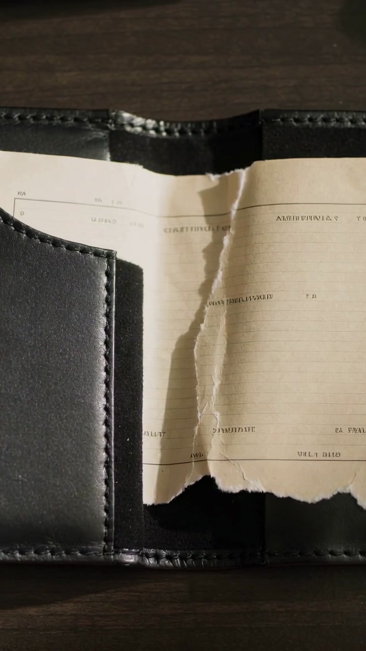Close-Up of Old Crumpled Paper in a Vintage Leather Wallet